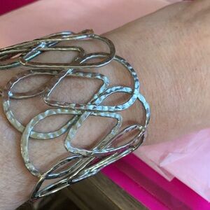 Hammered Silver Open-Link Cuff Bracelet - Silver